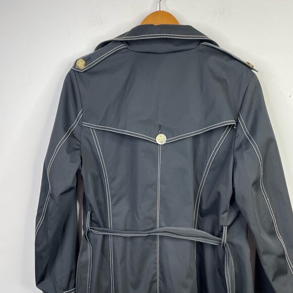 Vintage 2000s Y2K Michael Kors Black Classic Belted Trench Coat Jacket Womens L - Picture 8 of 13